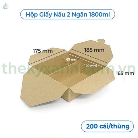 Hộp Giấy Kraft 2 Ngăn 1800ml - Hộp giấy đựng cơm 2 ngăn