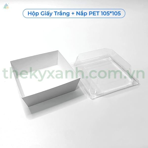  Hộp Giấy Trắng Nắp Nhựa PET - 105 * 105 - Hộp bánh 