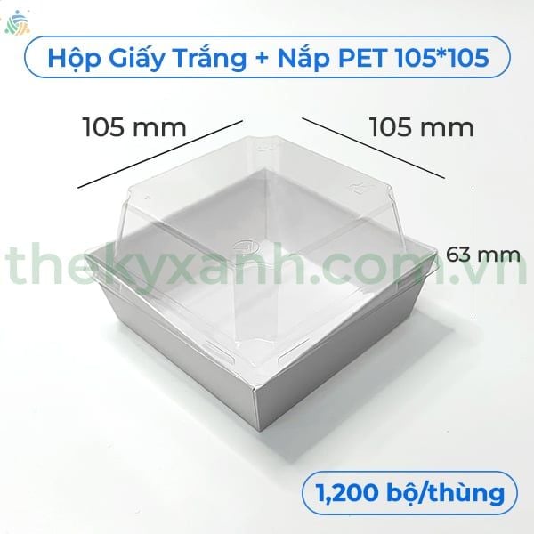  Hộp Giấy Trắng Nắp Nhựa PET - 105 * 105 - Hộp bánh 