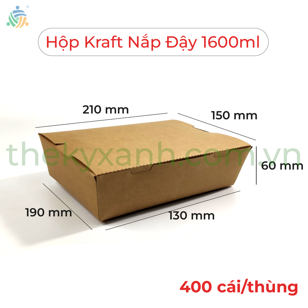  Hộp Giấy Kraft Nắp Đậy – 1600 ml 