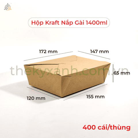 Hộp Giấy Kraft Nắp Gài 1400ml / Hộp giấy đựng thực phẩm, trái cây, Đựng Thức Ăn, Cơm Văn Phòng, Salad, Mì Ý