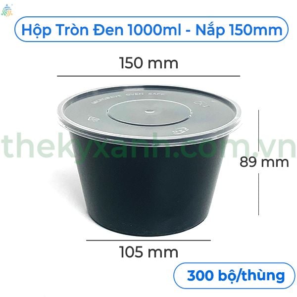  Tô Tròn Đen 1000ml + Nắp Trong Đựng Canh, Súp, Mì, Bún, Hủ Tíu, Phở,... 