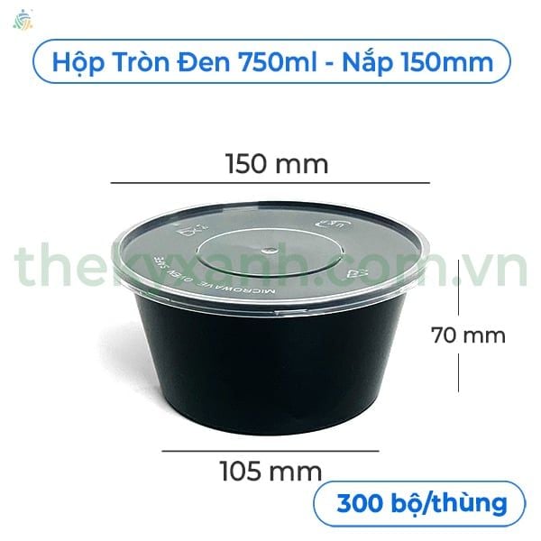  Tô Tròn Đen 750ml + Nắp Trong Đựng Cháo, Hủ Tíu, Phở, Mì, Bún,... 