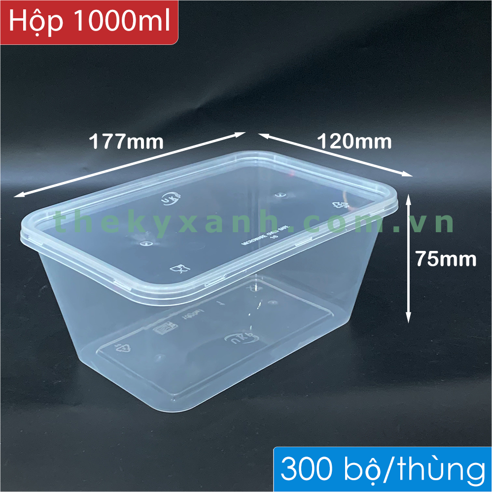  Hộp Chữ Nhật Microwave 1000ml + Nắp Trong Đựng Cơm, Bánh 