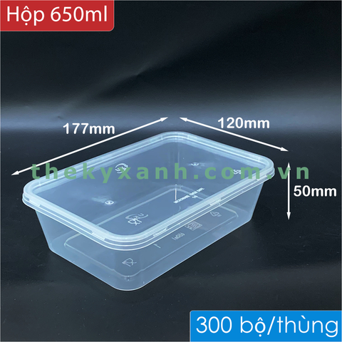 Hộp Chữ Nhật Microwave 650ml + Nắp Trong Đựng Cơm, Bánh