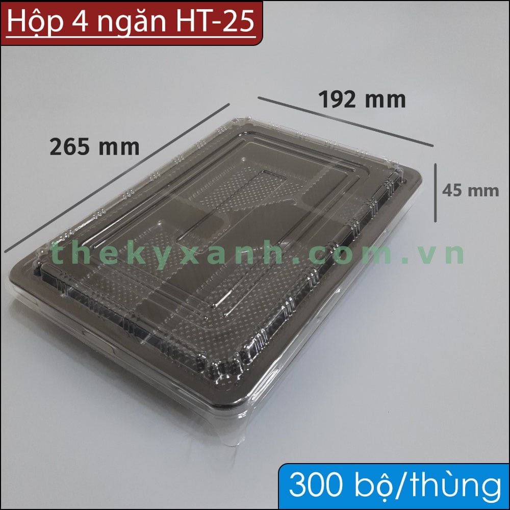  Khay nhựa đế đen HT-25, Hộp Nhựa HT-25 / Hộp cơm 4 Ngăn (Hộp đựng cơm, sử dụng được Microwave) 