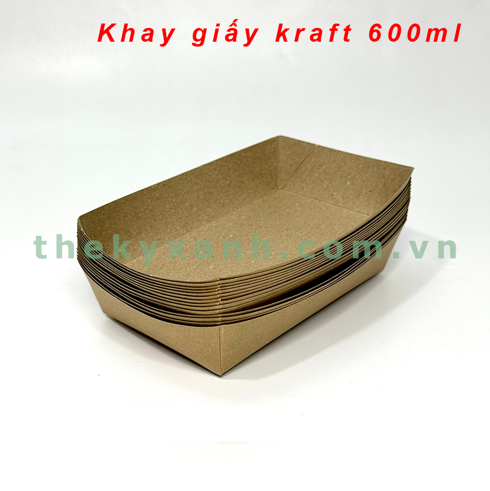  Khay giấy kraft 600ml / Khay giấy đựng thực phẩm, trái cây 