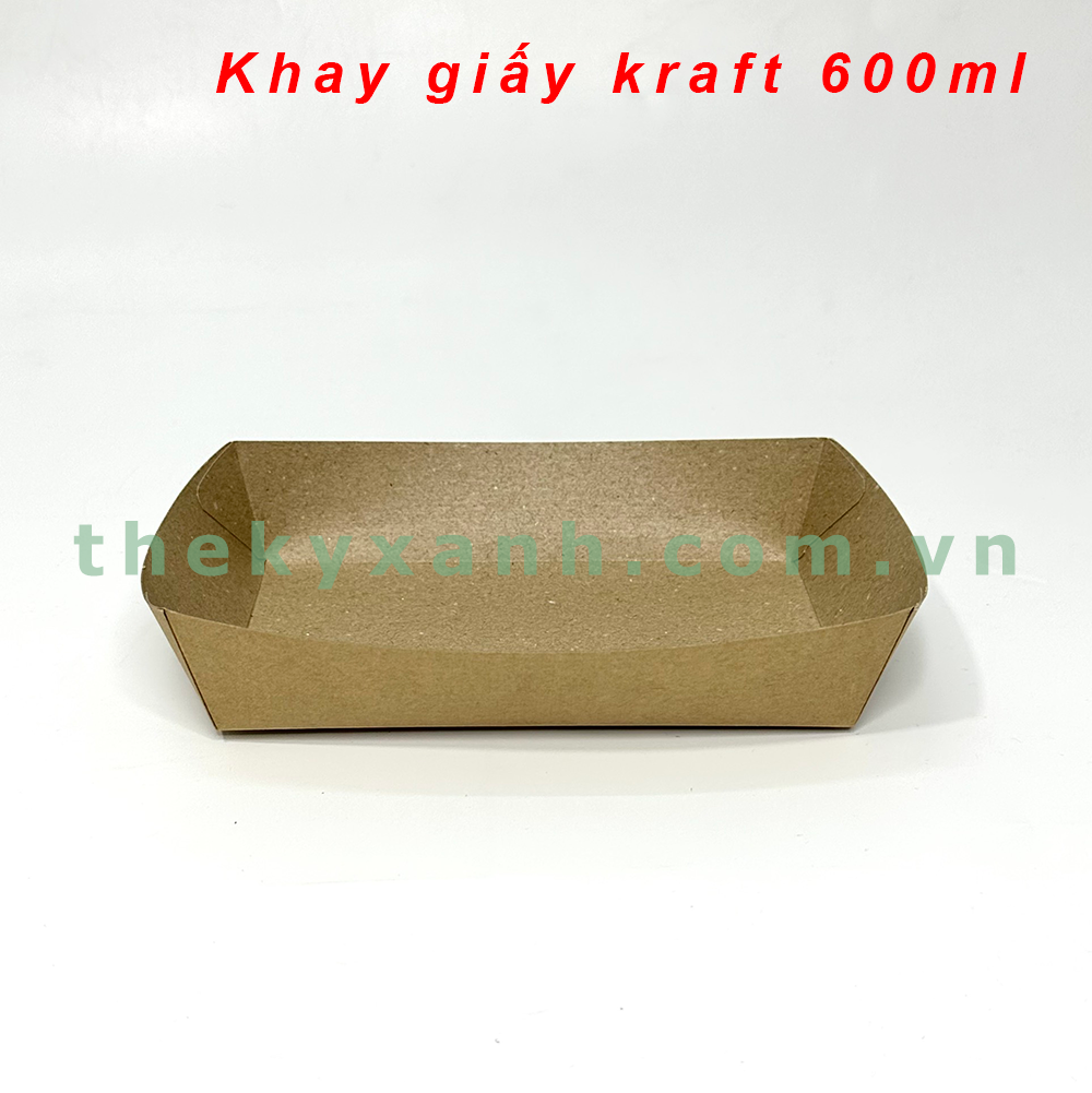  Khay giấy kraft 600ml / Khay giấy đựng thực phẩm, trái cây 