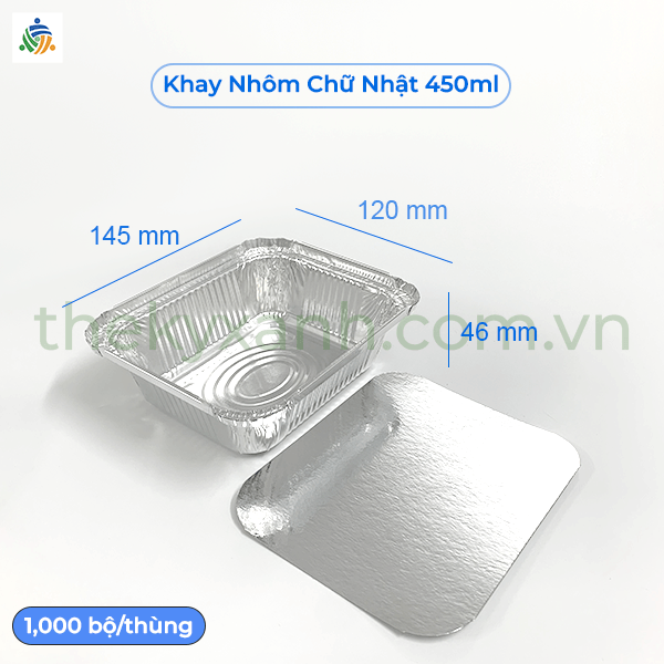  Khay Nhôm Chữ Nhật 450ml Kèm Nắp Giấy - Khay nhôm nướng, hấp các loại bánh, thịt, cá, rau củ... 