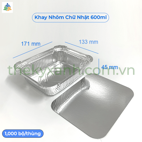  Khay Nhôm Chữ Nhật 600ml Kèm Nắp Giấy - Khay nhôm nướng, hấp các loại bánh, thịt, cá, rau củ... 