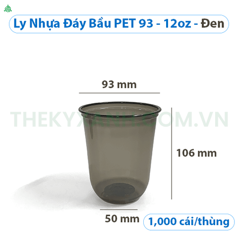 Ly Nhựa PET 93 - 12/14oz / 360ml ĐÁY BẦU - ĐEN - Ly Nhựa Cafe, Trà Sữa, Sinh Tố, Nước Ép, Rau Má