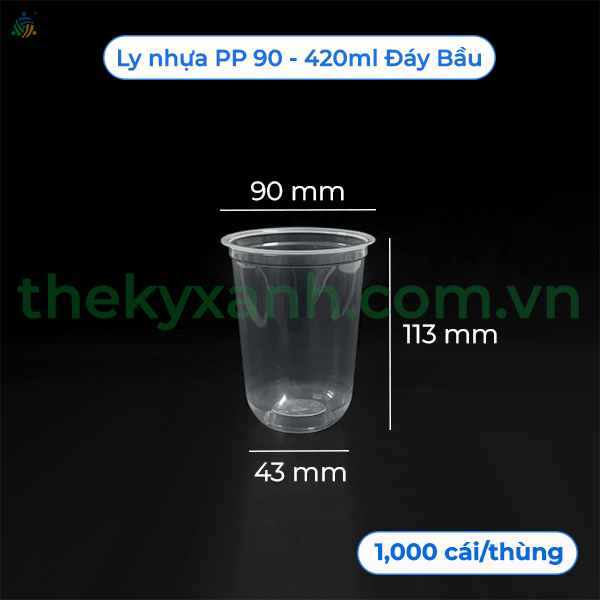  Ly Nhựa PP 90 - 420ml Đáy Bầu, Nắp Tim  Đựng Trà Sữa, Sinh Tố, Nước Ép, Rau Má 