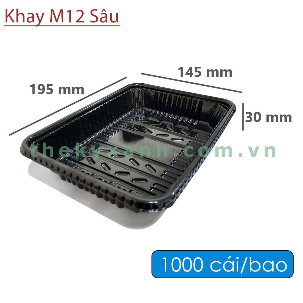  Khay Nhựa Đế Đen M12 Sâu / Đựng Trái Cây, Bánh, Thực Phẩm Tươi Sống 