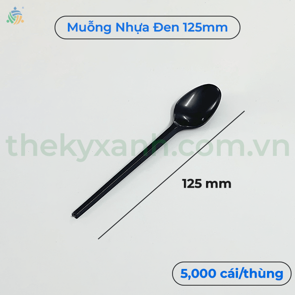  Muỗng Nhựa Đen Ngắn 125mm, Muỗng Chè, Muỗng Flan 