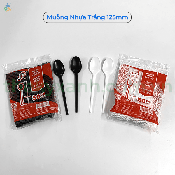  Muỗng Nhựa Trắng Ngắn 125mm, Muỗng Chè, Muỗng Flan 