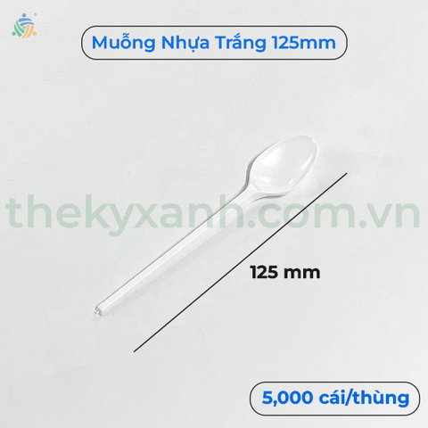 Muỗng Nhựa Trắng Ngắn 125mm, Muỗng Chè, Muỗng Flan
