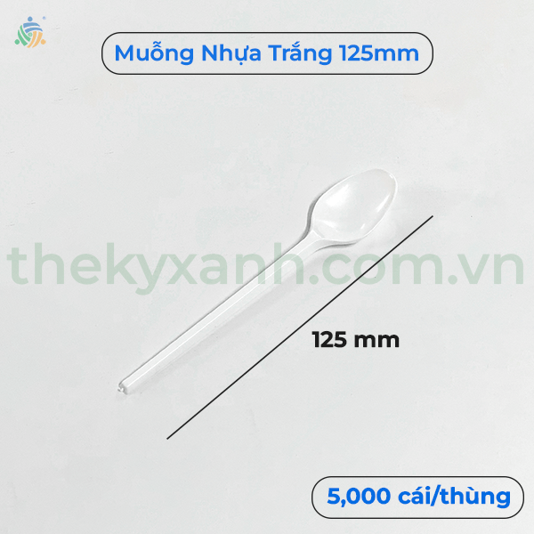  Muỗng Nhựa Trắng Ngắn 125mm, Muỗng Chè, Muỗng Flan 