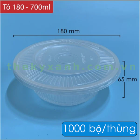Tô PP180 - 700 ml + Nắp PP Trong Đựng Súp, Phở, Bún, Mì, Hủ Tíu,...