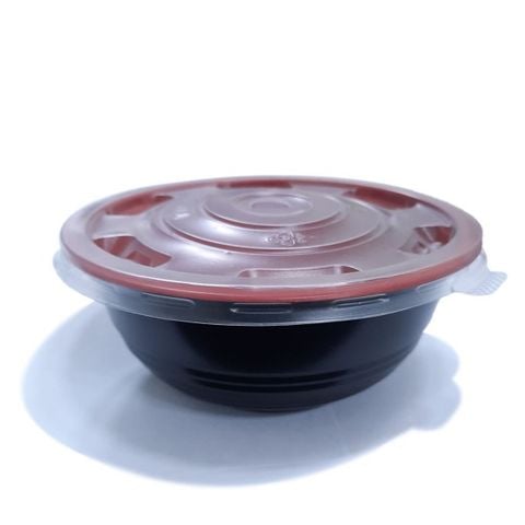 Tô Đỏ Đen 001 + Nắp PP Trong Đựng Phở, Hủ Tíu, Mì, Bún, Súp,...