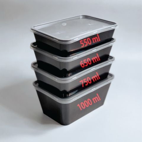 Hộp Chữ Nhật Đen Microwave 550ml + Nắp Trong Đựng Cơm, Bánh