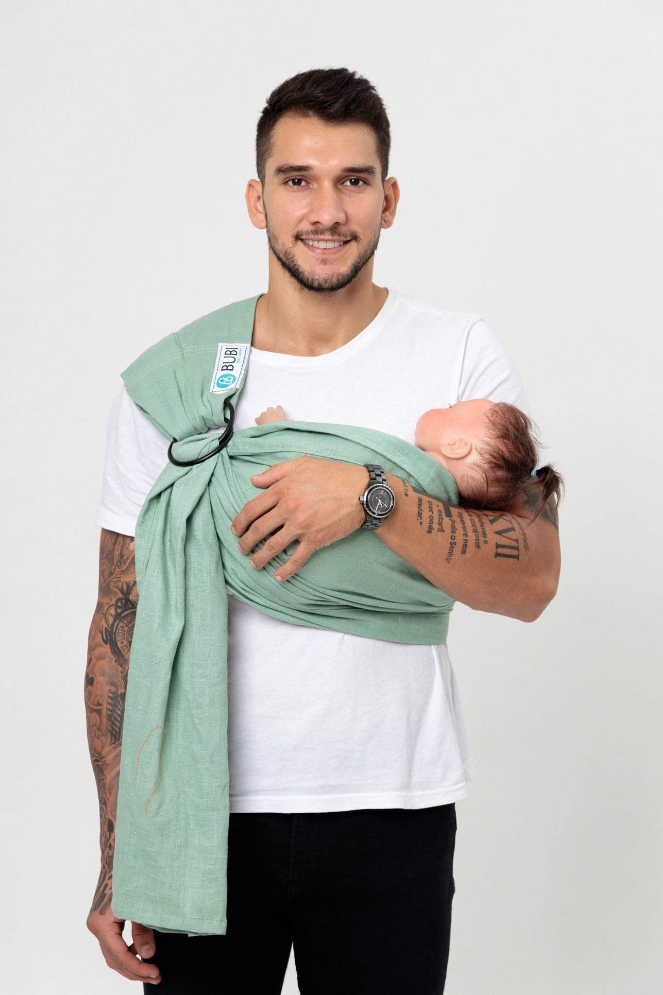  BUBI Ring Sling Gen 1 - Xanh trời - Linen cotton 