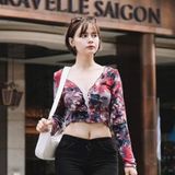  Áo croptop hoa tay dài cổ v - YA129230 