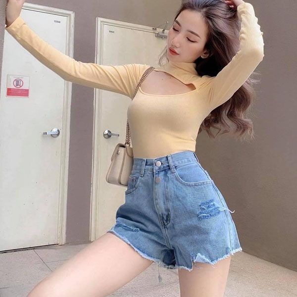  Quần Short Jean Lưng Cao - YQ074180 