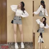  Áo Croptop Tay Phồng Hở Lưng - YA042230 