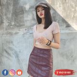  Áo Croptop Cổ Tim Sọc Nâu 