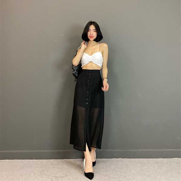 Chân váy da bóng màu đen  YCV0001  GreenBee Life New