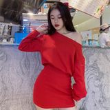  Đầm thun body hở vai tay dài - YD183290 