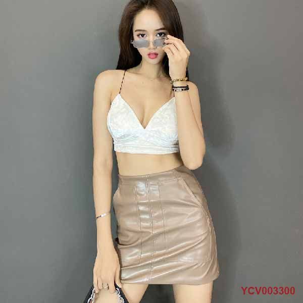 Chân váy da bóng màu đen  YCV0001  GreenBee Life New