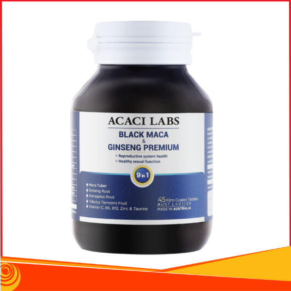 Viên uống bổ thận tráng dương Acaci Labs Black Maca & Ginseng Premium Australia, Hộp 45 viên