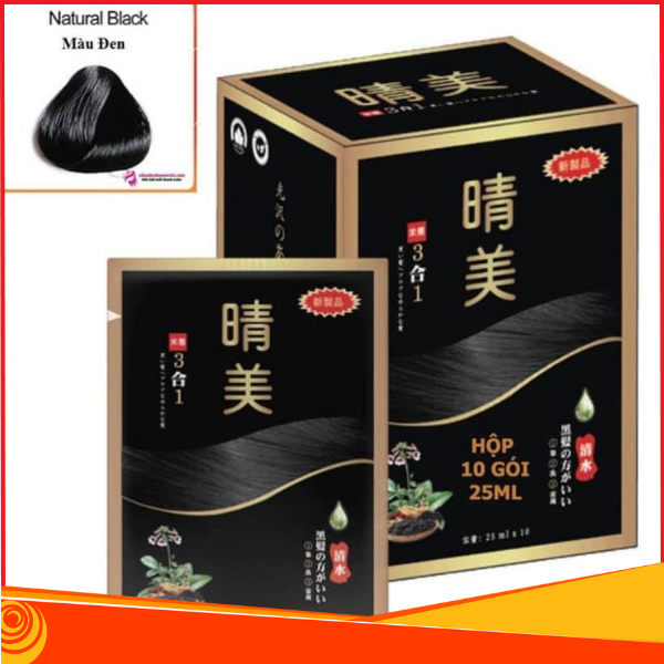 Thảo dược gội đầu phủ bạc Komi đen tự nhiên (Hộp 10 gói, mỗi gói 25ml) - NATURAL BLACK