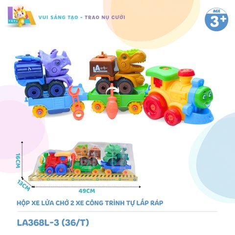  Set đồ chơi Hộp xe lửa chở 2 xe khủng long tự lắp ráp LA368L-3 