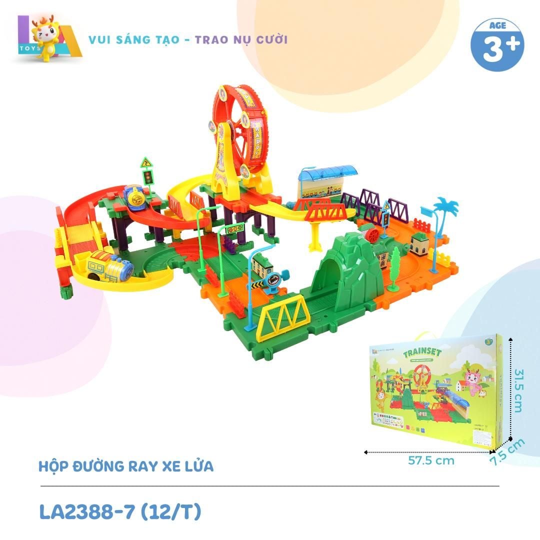  LAToys - Hộp đồ chơi đường ray xe lửa - Đồ chơi nhựa nguyên sinh an toàn tặng 1 xe lắp ráp và 1 trứng lắp ghép 