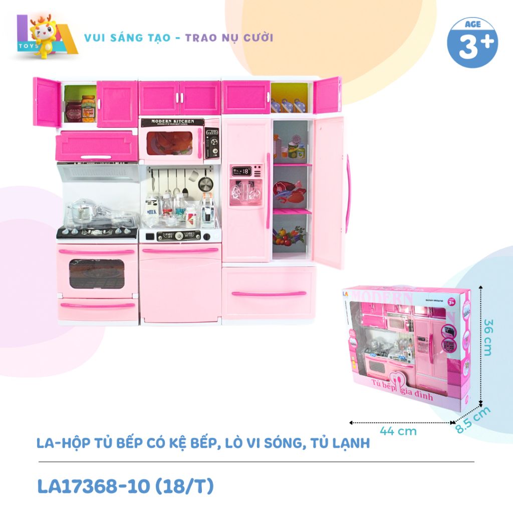  Hộp đồ chơi tủ bếp có kệ bếp, lò vi sóng, tủ lạnh LA17368-10 