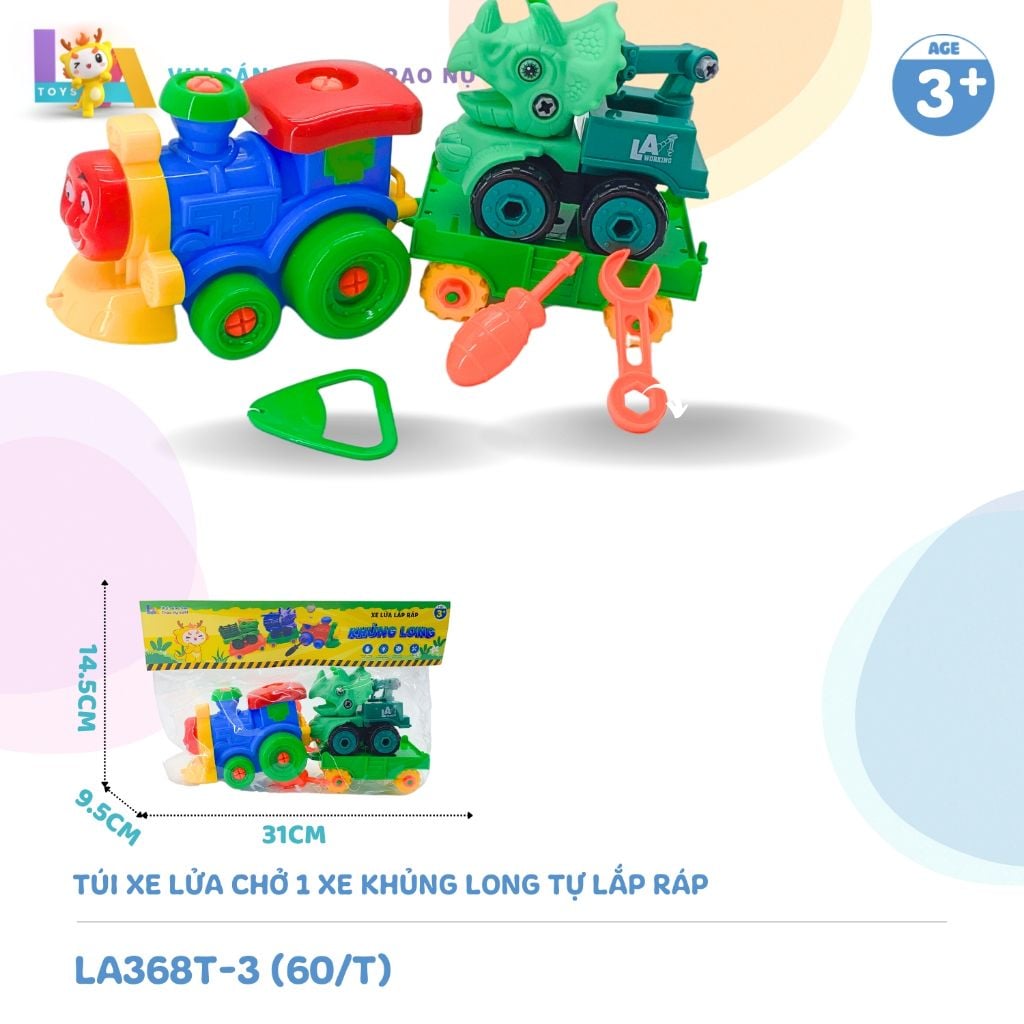  Set đồ chơi Túi xe lửa chở 1 xe khủng long tự lắp ráp LA368T-3 
