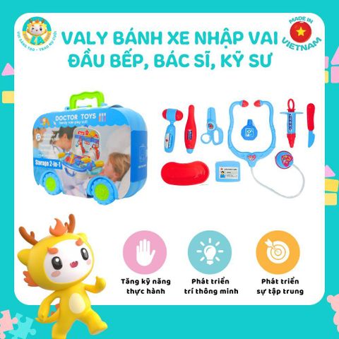 Vali bánh xe lớn đồ dụng cụ Nhà Bếp, Bác Sĩ, Kỹ Sư chất liệu nhựa nguyên sinh an toàn, giúp trẻ phát triển sự tư duy, tinh thần sáng tạo LAToys tặng 1 xe lắp ráp 