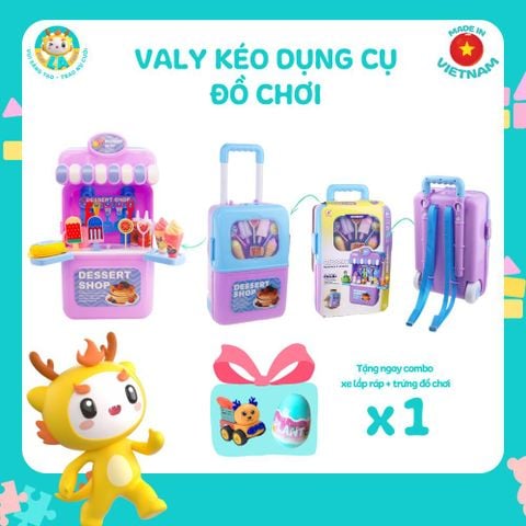  LAToys - Vali kéo đựng đồ chơi đáng yêu cho bé - Đồ chơi nhựa nguyên sinh an toàn lành tính tặng 1 xe lắp ráp và 1 trứng lắp ghép 