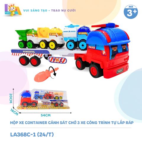  Set đồ chơi Hộp xe container cảnh sát chở 3 xe công trình tự lắp ráp LA368C-1 