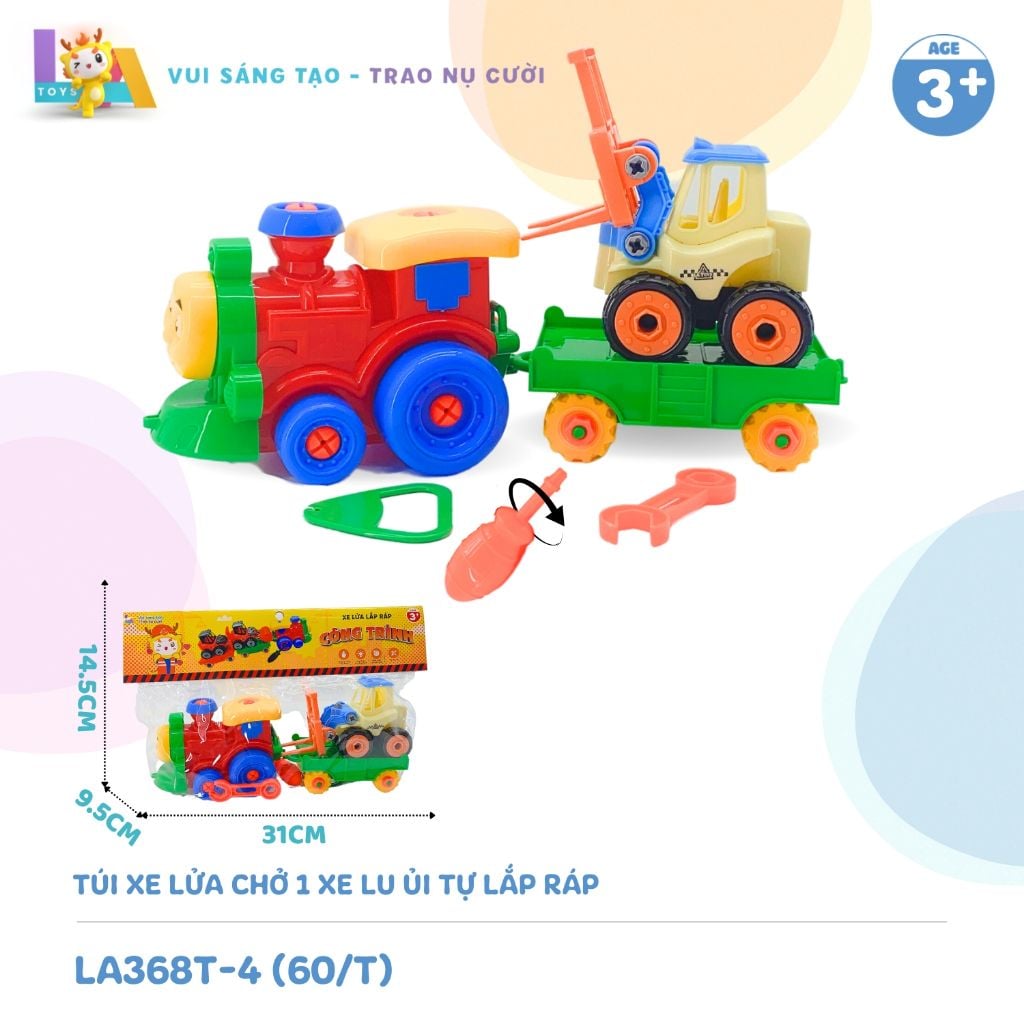  Set đồ chơi Túi xe lửa chở 1 xe lu ủi tự lắp ráp LA368T-4 