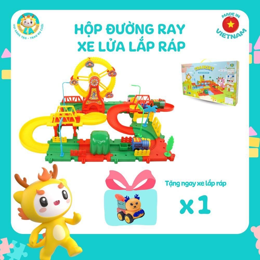  LAToys - Hộp đồ chơi đường ray xe lửa - Đồ chơi nhựa nguyên sinh an toàn tặng 1 xe lắp ráp và 1 trứng lắp ghép 