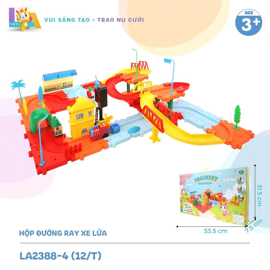 LAToys - Hộp đồ chơi đường ray xe lửa - Đồ chơi nhựa nguyên sinh an toàn tặng 1 xe lắp ráp và 1 trứng lắp ghép 