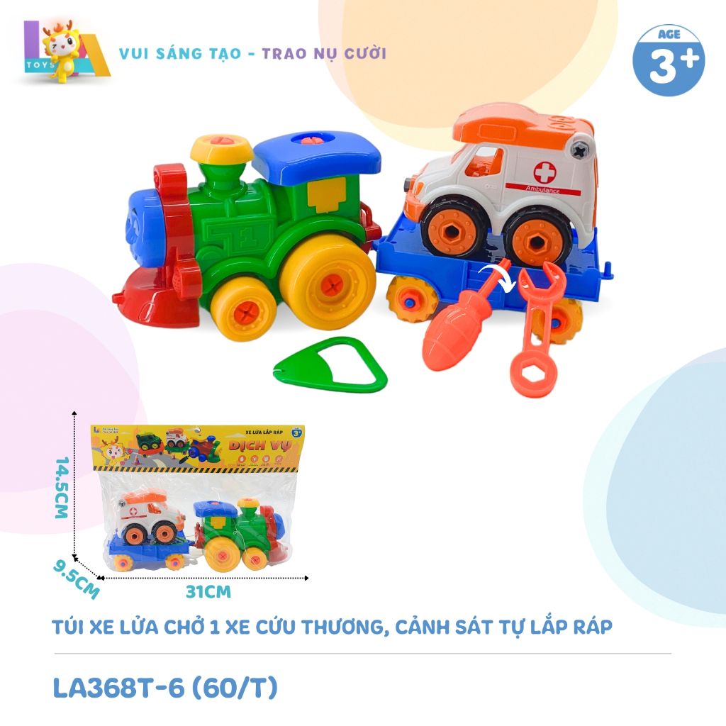  Set đồ chơi Túi xe lửa chở 1 xe cứu thương, cảnh sát LA368T-6 