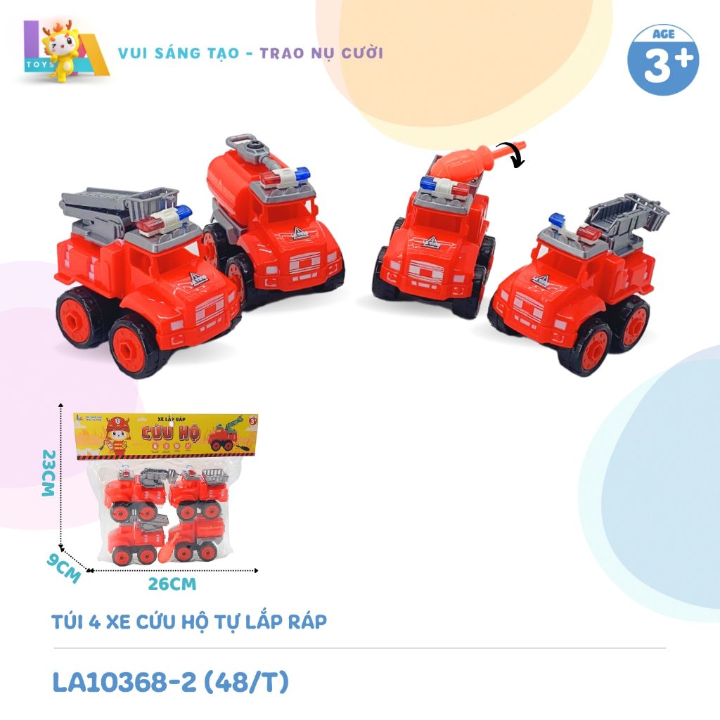  Set đồ chơi túi 4 xe cứu hộ tự lắp ráp LA10368-2 