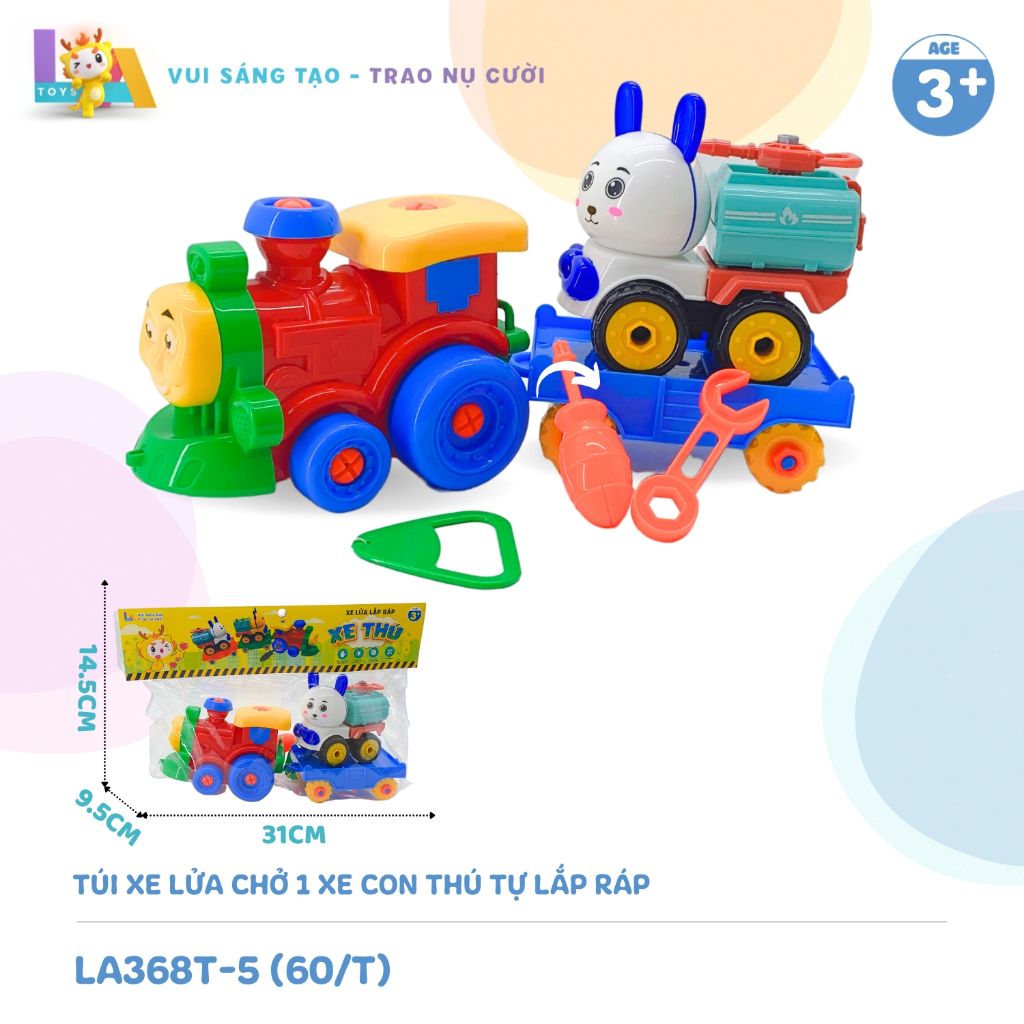  Set đồ chơi Túi xe lửa chở 1 xe con thú tự lắp ráp LA368T-5 