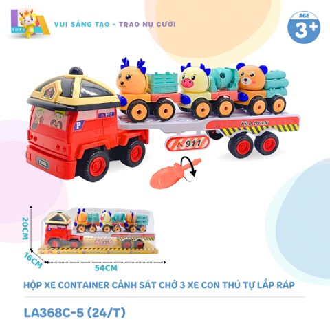  Set đồ chơi Hộp xe container cứu hộ chở 3 xe con thú tự lắp ráp LA368C-5 