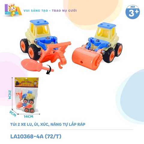  Set đồ chơi túi 2 xe lu, ủi, xúc, nâng tự lắp ráp LA10368-4A 