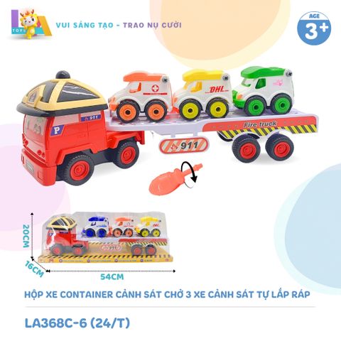  Set đồ chơi Hộp xe container cứu hộ chở 3 xe cảnh sát tự lắp ráp LA368C-6 